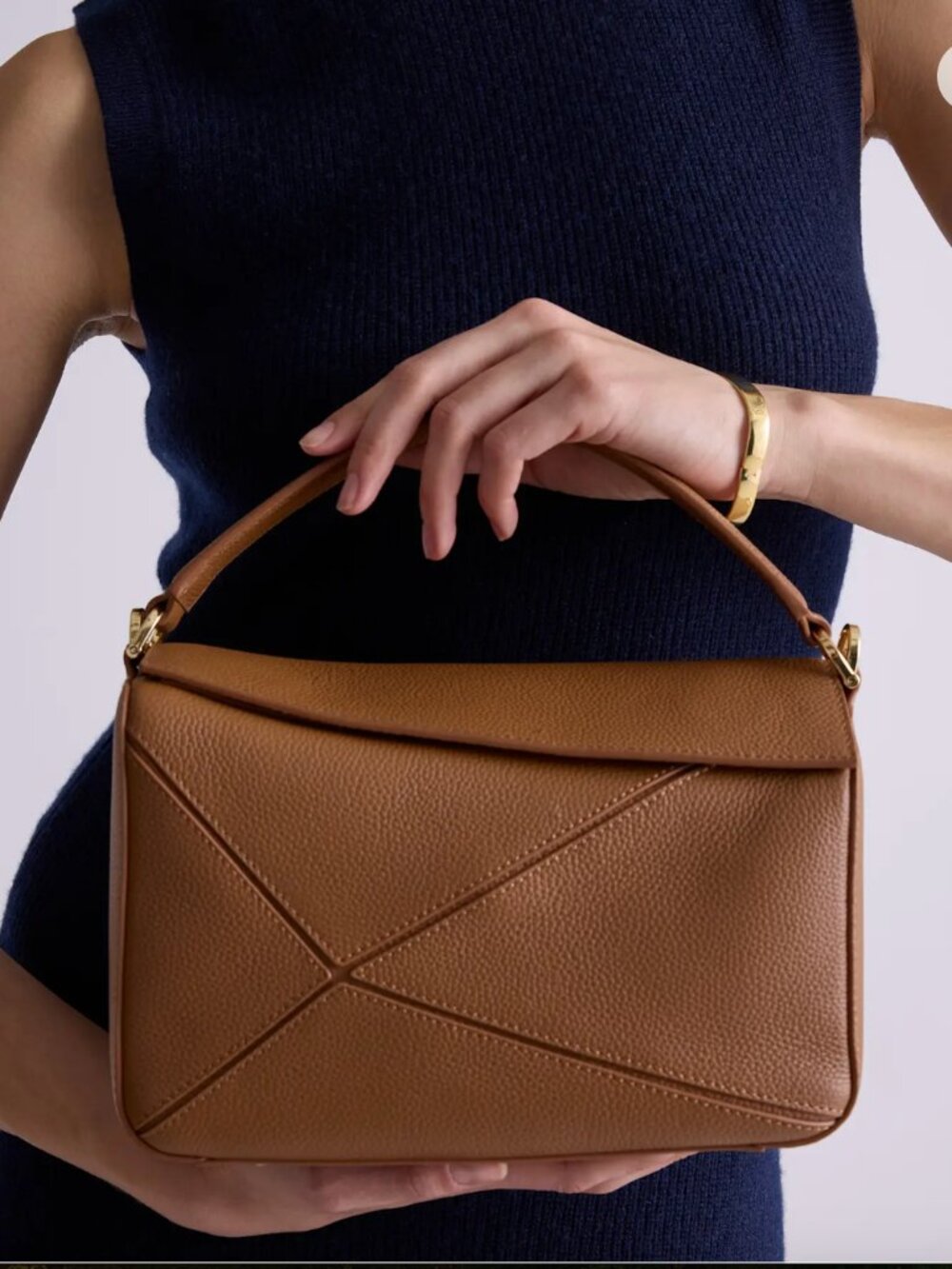 Quince Italian Leather Patchwork Crossbody Bag Cognac Color